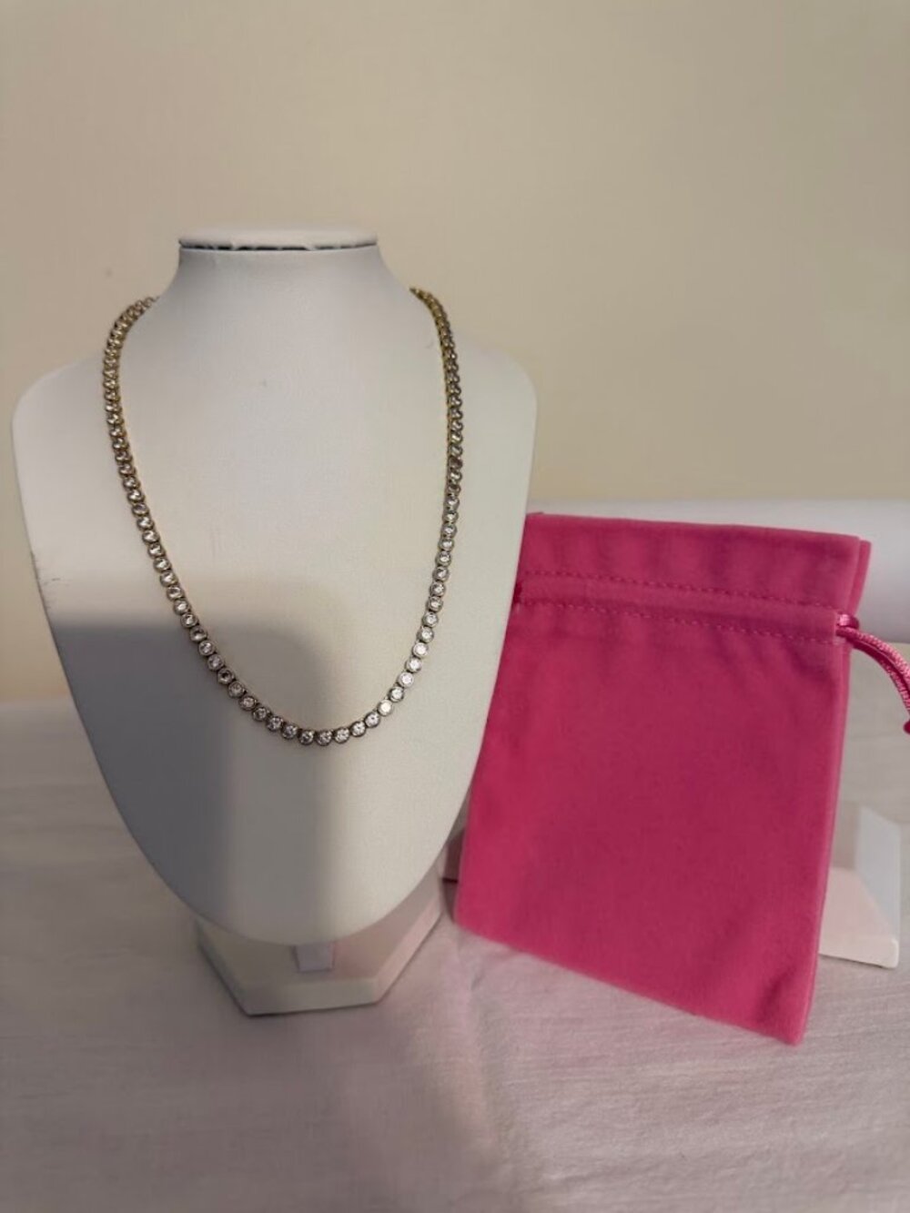 MADEWELL Gold Tone Tennis Collection Bezel Set Crystal Necklace (17") with Pouch